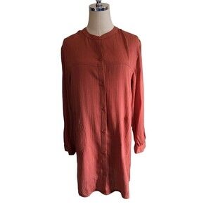 NEW Prana Orange Dress Women's Size Small Button Down Mini Shirt Dress Pockets